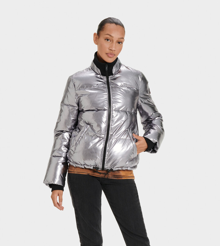 silver puffer coat