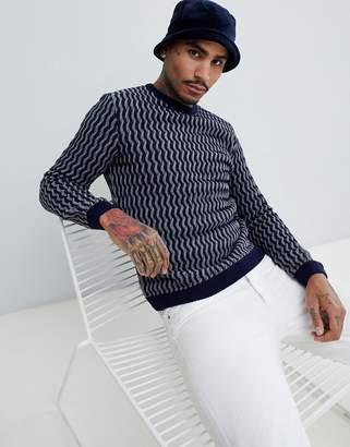ASOS Design DESIGN knitted sweater with textured pattern in navy