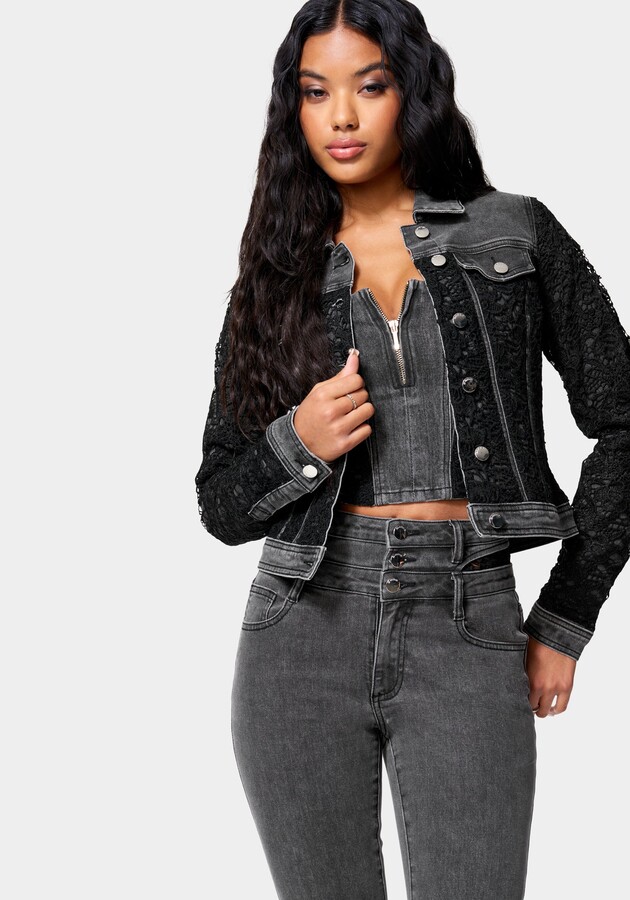 Bebe Lace Combo Denim Jacket ShopStyle