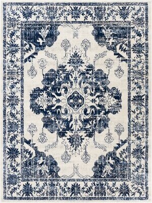 Bungalow Rose Floral Hand-Knotted Wool Cream Area Rug