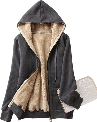 Sukany Women's Winter Hoodies Zip Up Sherpa Fleece Lined Warm Sweatshirt  Jacket Dark Grey S - ShopStyle