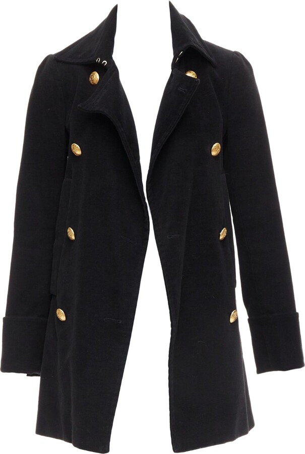 Alexander McQueen Mcq Black Cotton Gold Buttons Double Breast Coat It36 Xxs