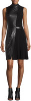Thumbnail for your product : Thierry Mugler Sleeveless Mock-Neck Leather Combo Dress, Black