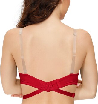 HWDI Beauty Back Clear Back Bra Strapless Padded Gather Plunge Low Cut  Underwired Bras - Red - 34DD - ShopStyle