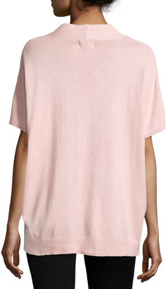 Neiman Marcus Silk-Cashmere Short-Sleeve Pullover Top, Blush