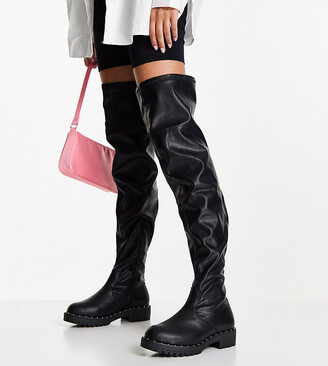 ASOS DESIGN Wide Fit Kally flat over the knee boots in black - ShopStyle