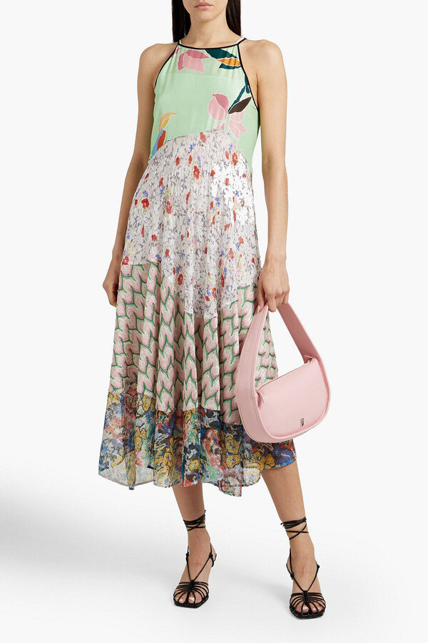 Missoni Paneled satinjacquard and crochetknit midi dress ShopStyle