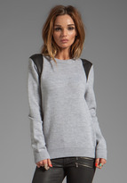 Thumbnail for your product : Yigal Azrouel Cut25 by Leather Printed Paneled Crewneck Sweater