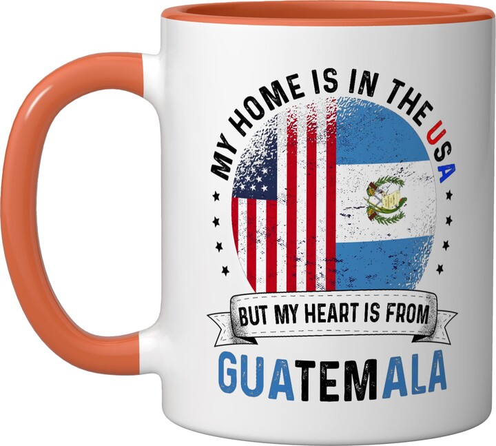 Guatemalan American Flag Guatemalan Roots USA Guatemalan American Patriot Heart is from Guatemala Flag Ceramic Mug, Orange/White