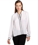 Thumbnail for your product : Wyatt white and black button down high-low hem 'Madison' blouse