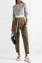 Thumbnail for your product : Alexander Wang T by Cropped Striped Poplin-trimmed Waffle-knit Cotton Sweater