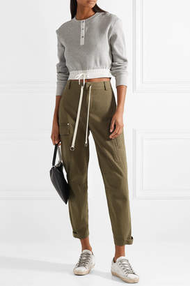 Alexander Wang T by Cropped Striped Poplin-trimmed Waffle-knit Cotton Sweater