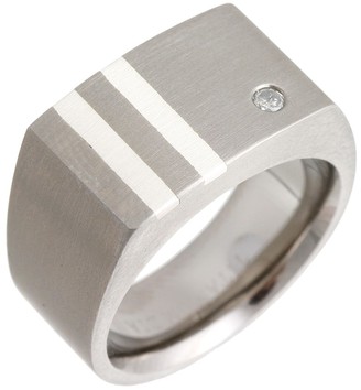 Theia Titanium and Silver Inlay 0.05ct Diamond Matt 10mm Signet Ring - Size O