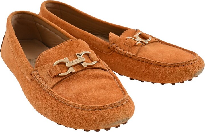 Ferragamo Women's Suede Gancini-Plaque Loafer (Authentic Pre-Loved)
