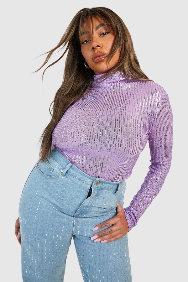 Sequin High Neck Long Sleeved Top
