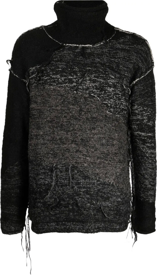 The Viridi-anne High-Neck Distressed Cardigan