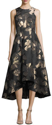 Shoshanna Coraline Sleeveless Metallic Floral High-Low Evening Gown