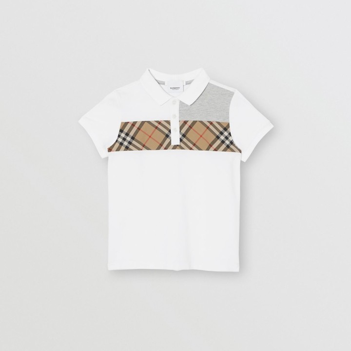 panelled vintage check and icon stripe cotton shirt
