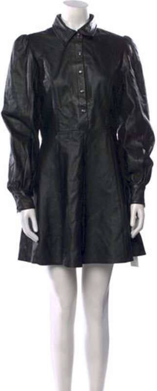 Deadwood Leather Shirtdress Black Long Sleeve with Collar Button Closure at Front