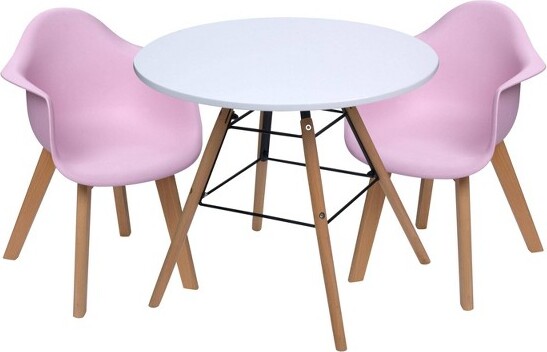 Gift Mark 3pcModernKids'TableandChairSetwithBeechLegsPink-GiftMark:ToddlerRoundTable,PlasticFrame,3Years+