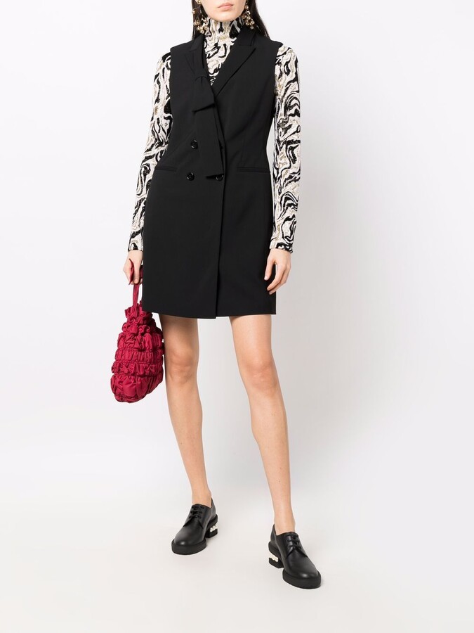 v neck double breasted blazer dress