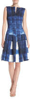 Thumbnail for your product : Oscar de la Renta Sleeveless Bateau-Neck Brushstroke Fit-and-Flare Cocktail Dress