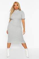 Thumbnail for your product : boohoo Plus Rib High Neck Puff Sleeve Midi Dress