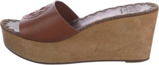 Tory Burch Leather Slides Brown Platform Designer