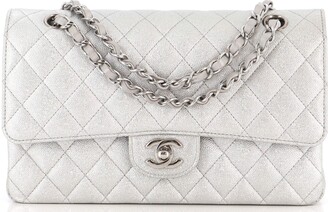 Chanel Silver Quilted Leather Camellia Mini Rectangular Flap Bag