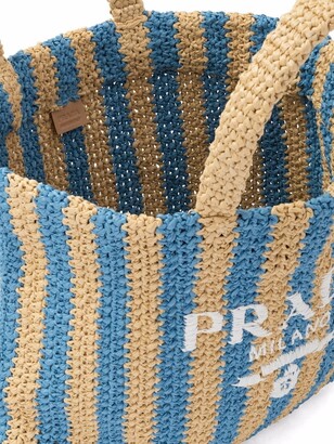 Prada Logo-Embroidered Straw Tote Bag