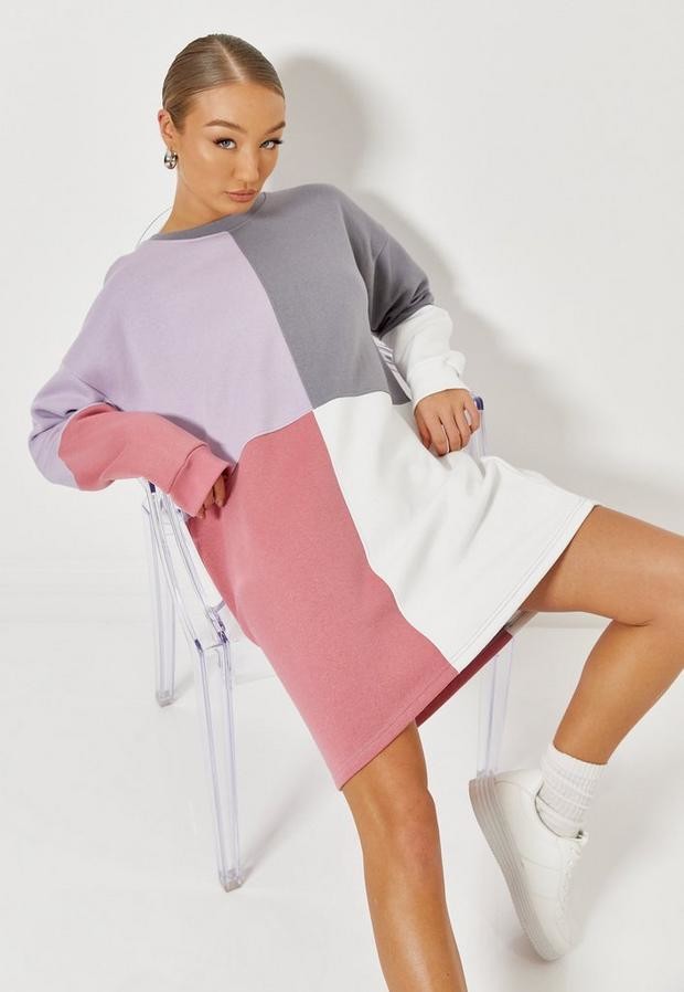 Missguided Blush Colorblock Oversized Sweater Dress - ShopStyle