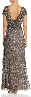 Adrianna Papell Beaded Cowl-Back Gown