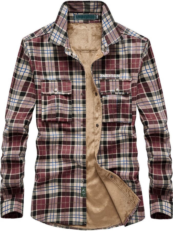 Whycat-Hoodie Whycat Men's Warm Sherpa Lined Fleece Plaid Flannel Shirt ...