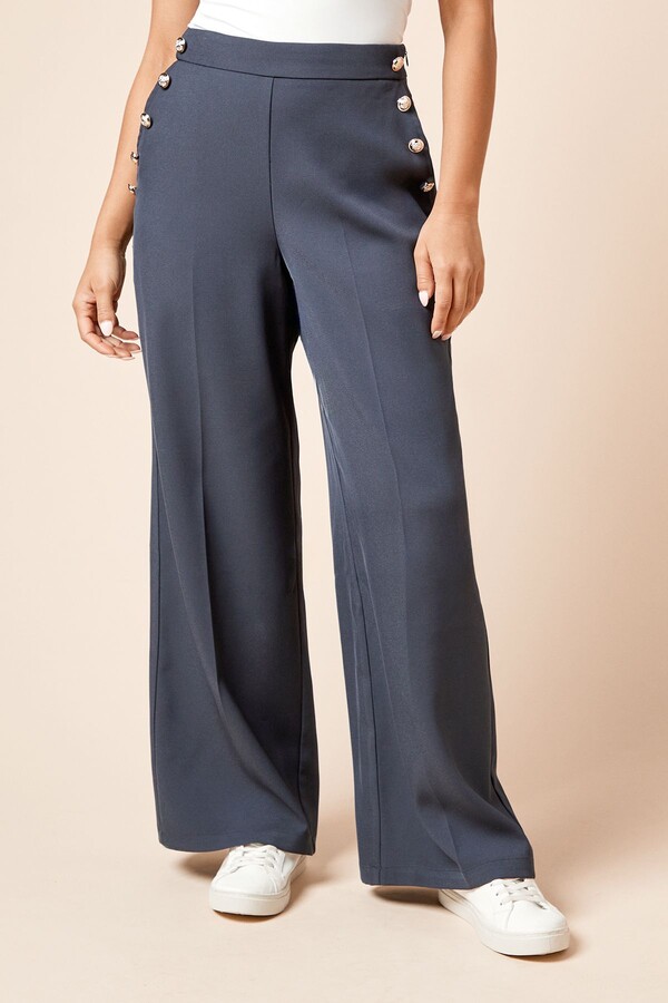 Linen Blend Debenhams Ladies Navy Trousers Debenhams Women's Wide
