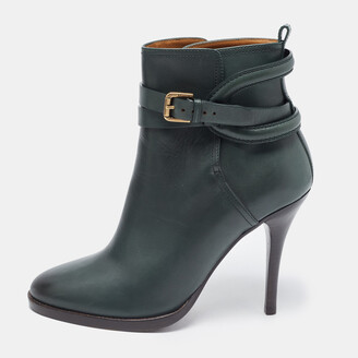 Ralph Lauren Dark Green Leather Ankle Boots Size 39 - ShopStyle