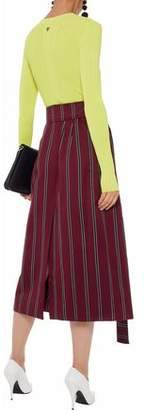 SOLACE London Apolline Striped Wool And Cotton-blend Wrap Midi Skirt