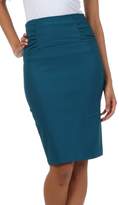 Thumbnail for your product : Sakkas IMI-5235 Petite High Waist Stretch Pencil Skirt With Shirred Waist Detail - TealBlue / 3X
