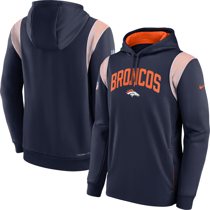 Men's Nike Navy Denver Broncos Sideline Athletic Stack Performance Pullover Hoodie