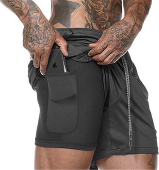 Cooden Men’s 2 in 1Sports Shorts Quick Dry Workout Running Gym Training Breathable Active Jogging Short with Zipper Pockets