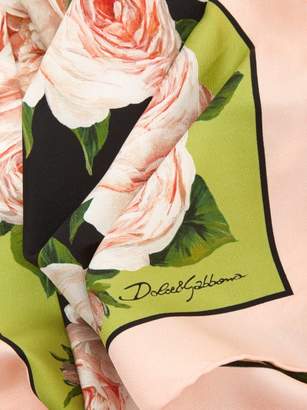 Dolce & Gabbana Rose Print Silk Twill Scarf - Womens - Green