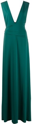 Halston Plunge-Neck Floor-Length Gown