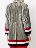 Thumbnail for your product : Thom Browne Single Breasted Sack Overcoat With Intarsia Red, White And Blue Stripe In Dyed Long Hair Mink Fur
