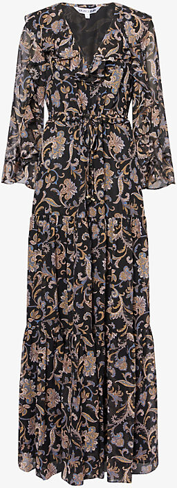 Veronica Beard Womens Black Multi Akara Floral-Print Silk Maxi Dress 6