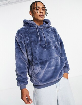 ASOS DESIGN oversized faux fur hoodie in washed blue - ShopStyle