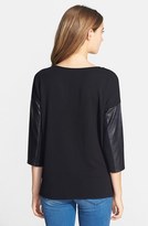 Thumbnail for your product : Kensie Faux Leather Sleeve French Terry Top