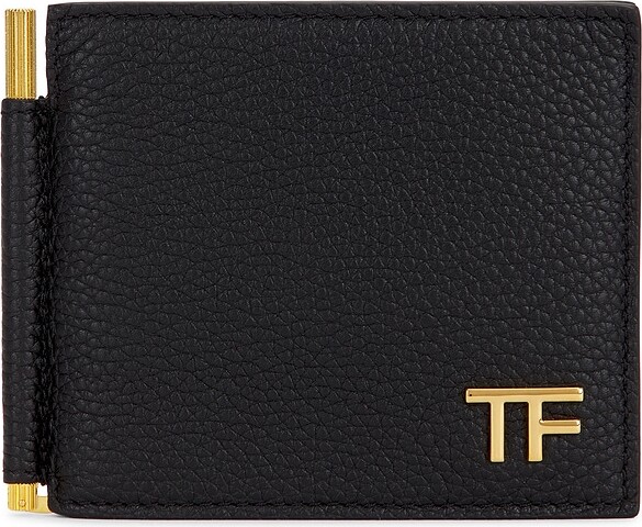 TOM FORD Soft Grain Leather T Line Money Clip Wallet in Black
