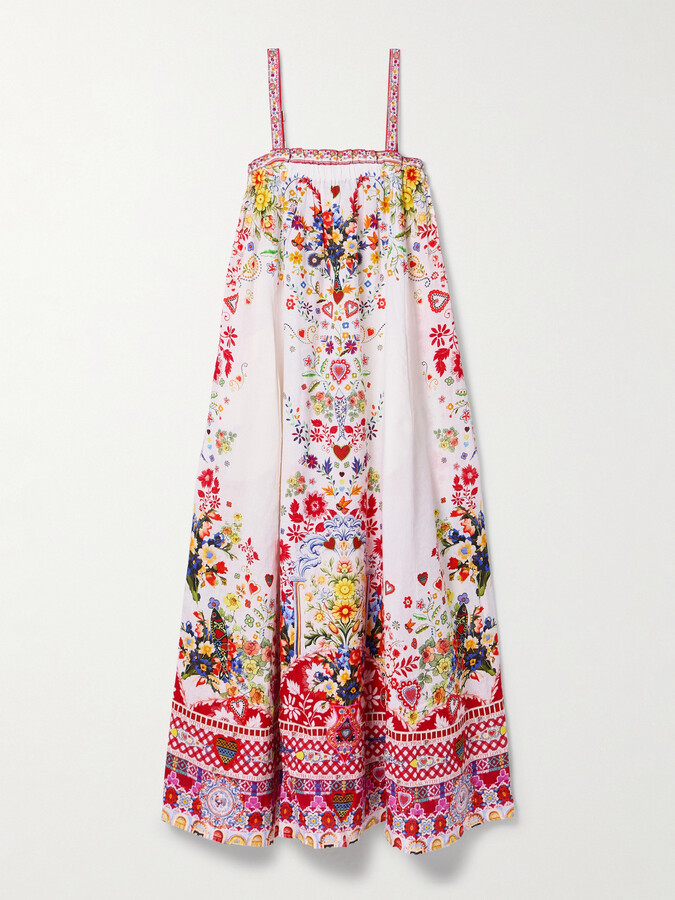 Camilla Crystal-embellished Printed Linen Maxi Dress - Red