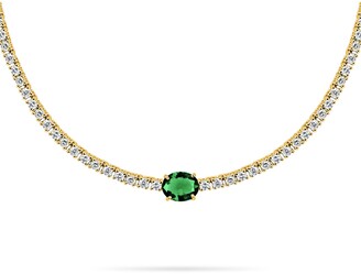 Aquae Jewels Aquae Choker Tennis Scarlett Oval Precious Stone Diamonds 18K Yellow Gold Emerald