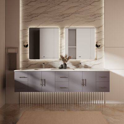 Lexora Geneva 84" Wall-Mounted Double Bathroom Vanity Set