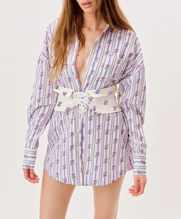 For Love & Lemons Dahlia Boyfriend Shirt In Blue
